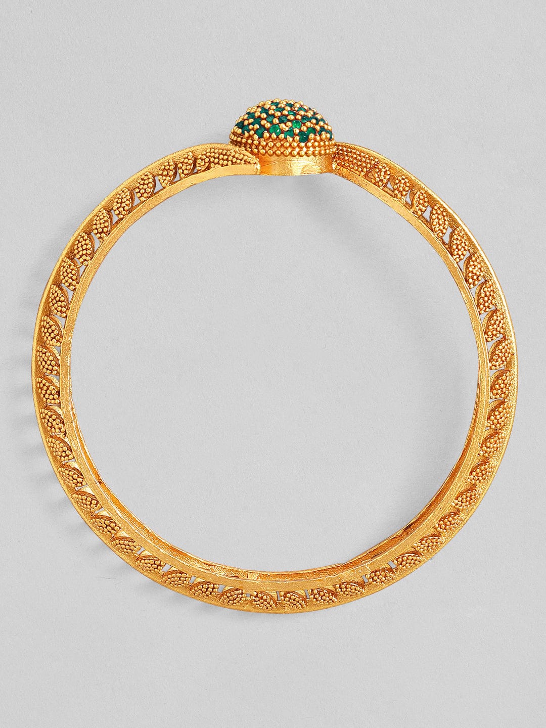 Rubans Set of 2 22K Gold-Plated Emerald Green Stone Studded Traditional Handcrafted Bangle