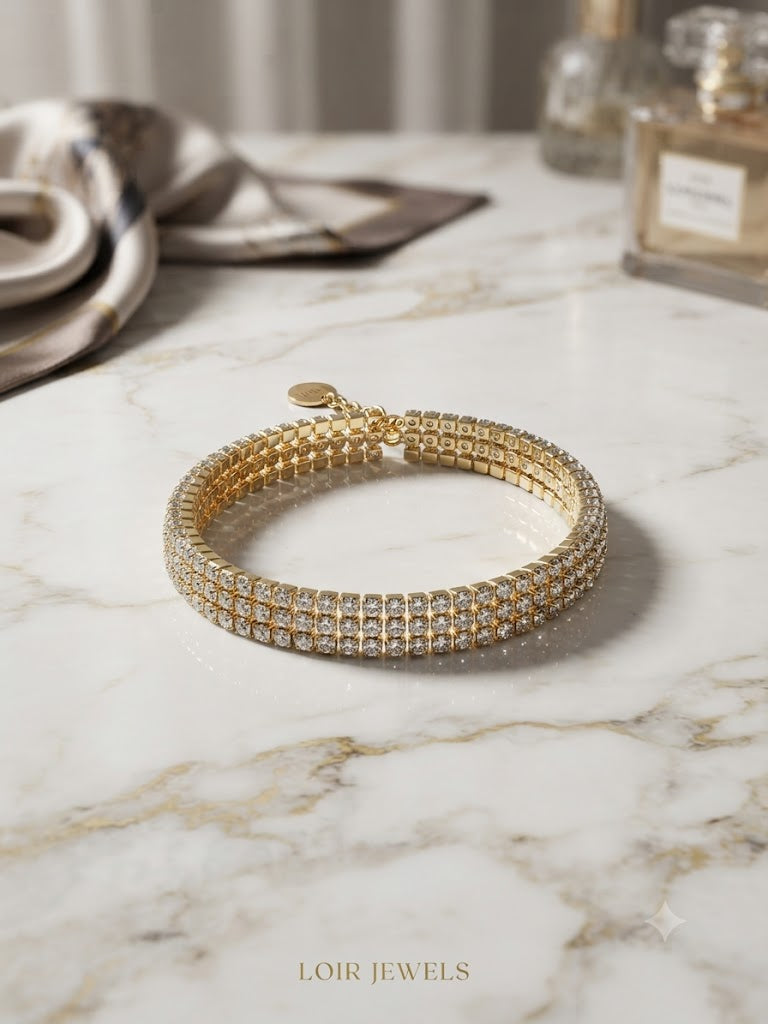 18K Gold Plated Triple Row Tennis Bracelet