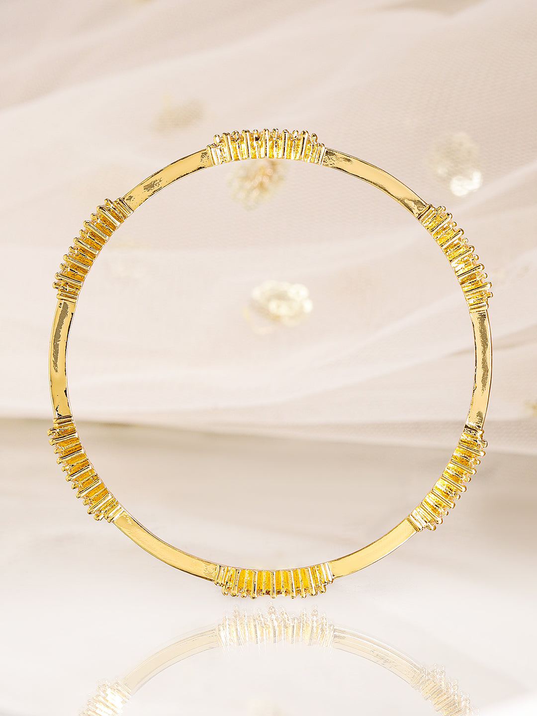 Rubans Set of 4, 22K Gold-Plated & Cubic Zirconia Studded Handcrafted Bangles