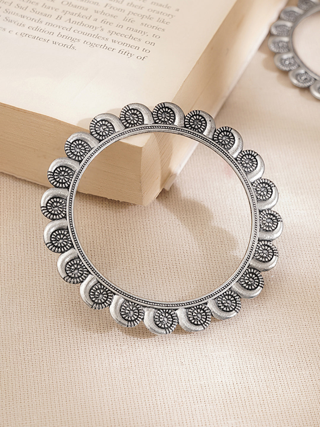 Oxidised Engraved Circle Pattern Statement Bangles