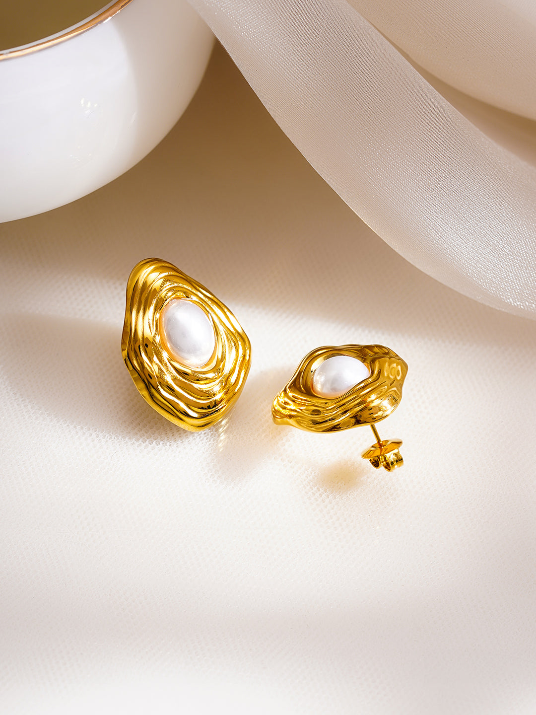 Demi Fine 18K Gold Plated Stainless Steel Abstract Pearl Stud Earrings