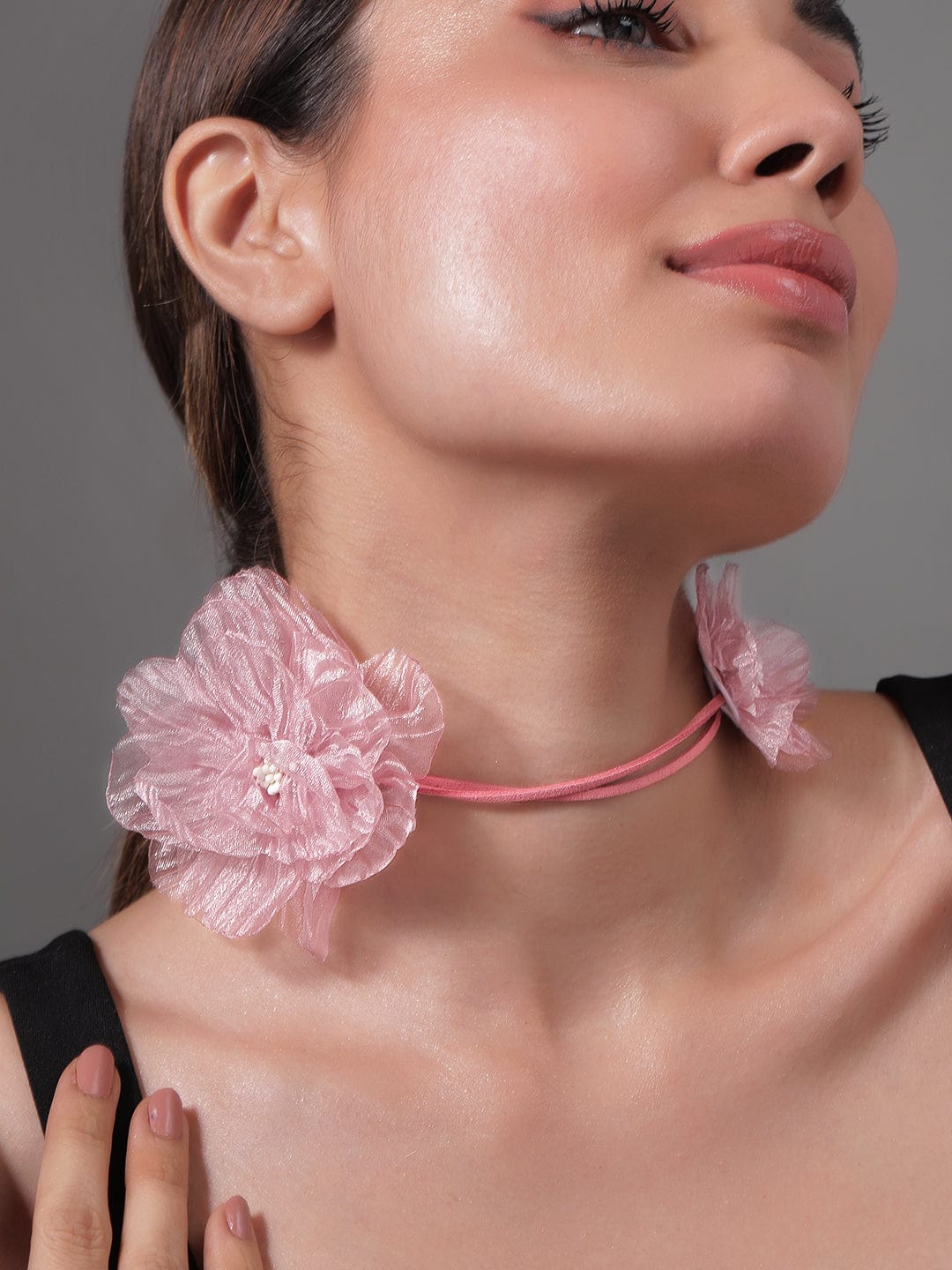 Delicately Graceful Pink Floral Statement Necklace