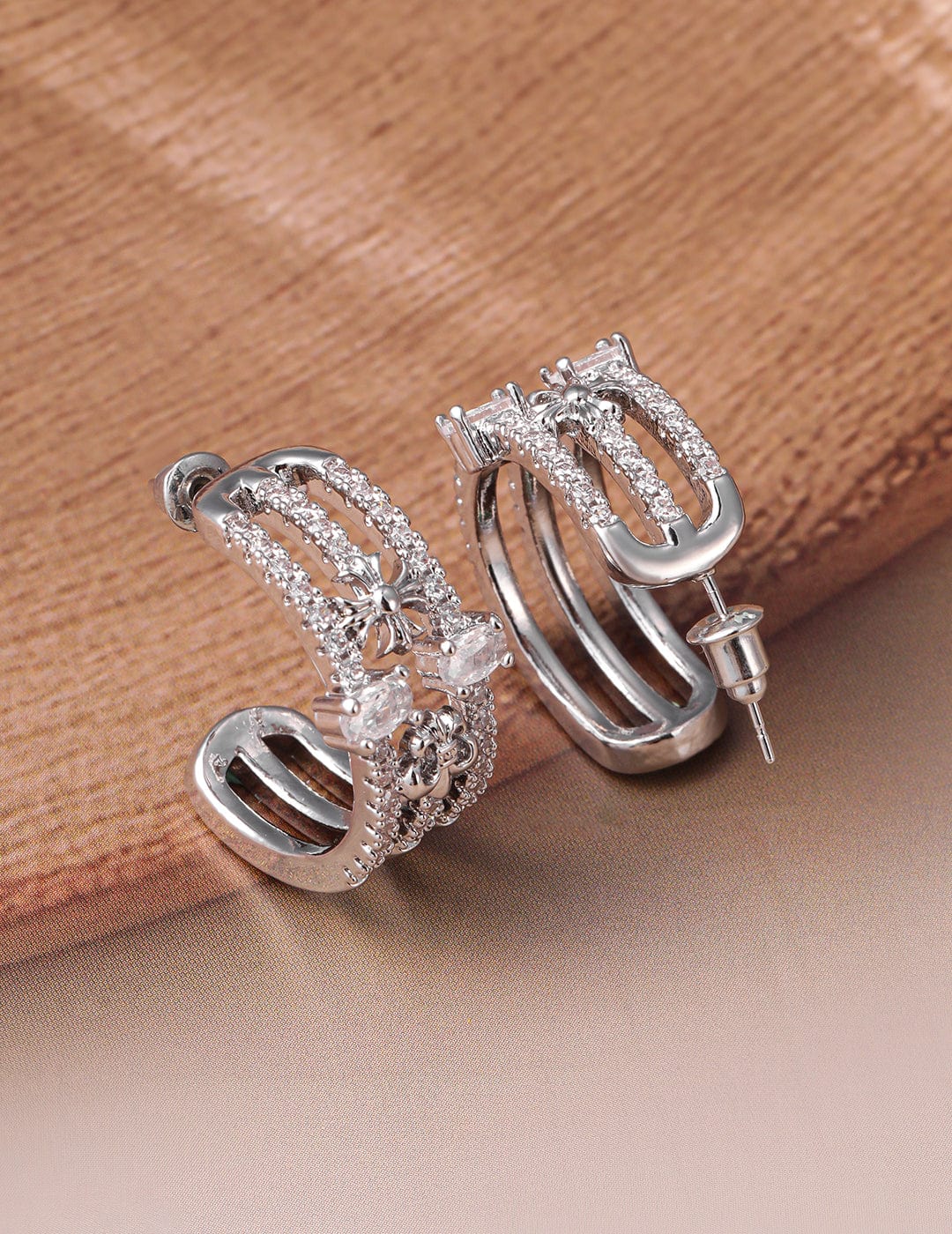 Soft Silver Shine American Diamond Zirconia Hoops