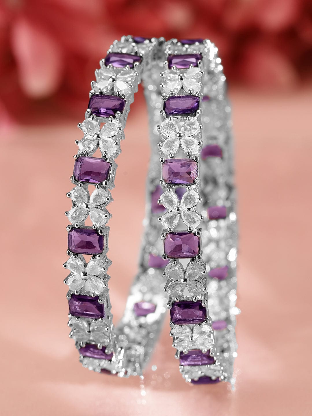 Rubans Set Of 2 Rhodium-Plated Sapphire & CZ Studded Bangles