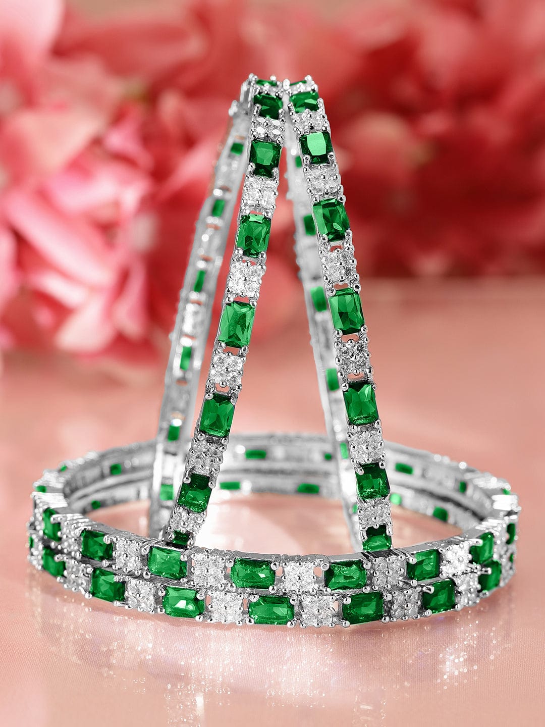 Rubans Set Of 4 Rhodium-Plated CZ Studded Bangles