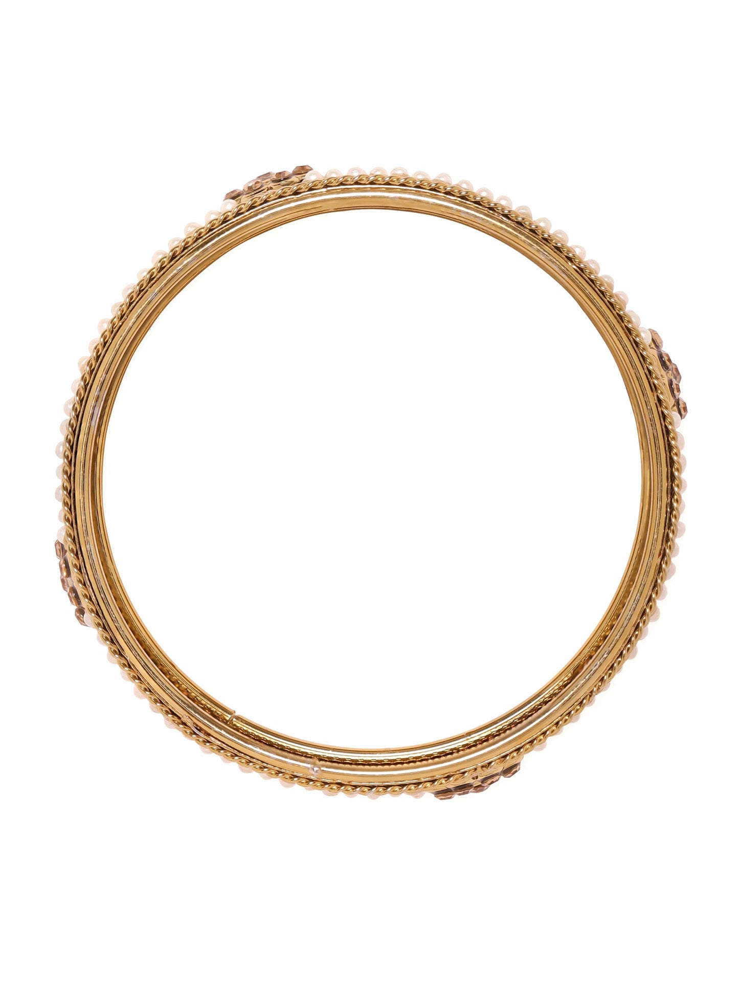 Rubans Set of 6 Gold Plated Pearl & Stone Studded Traditional Handcrafted Bangles