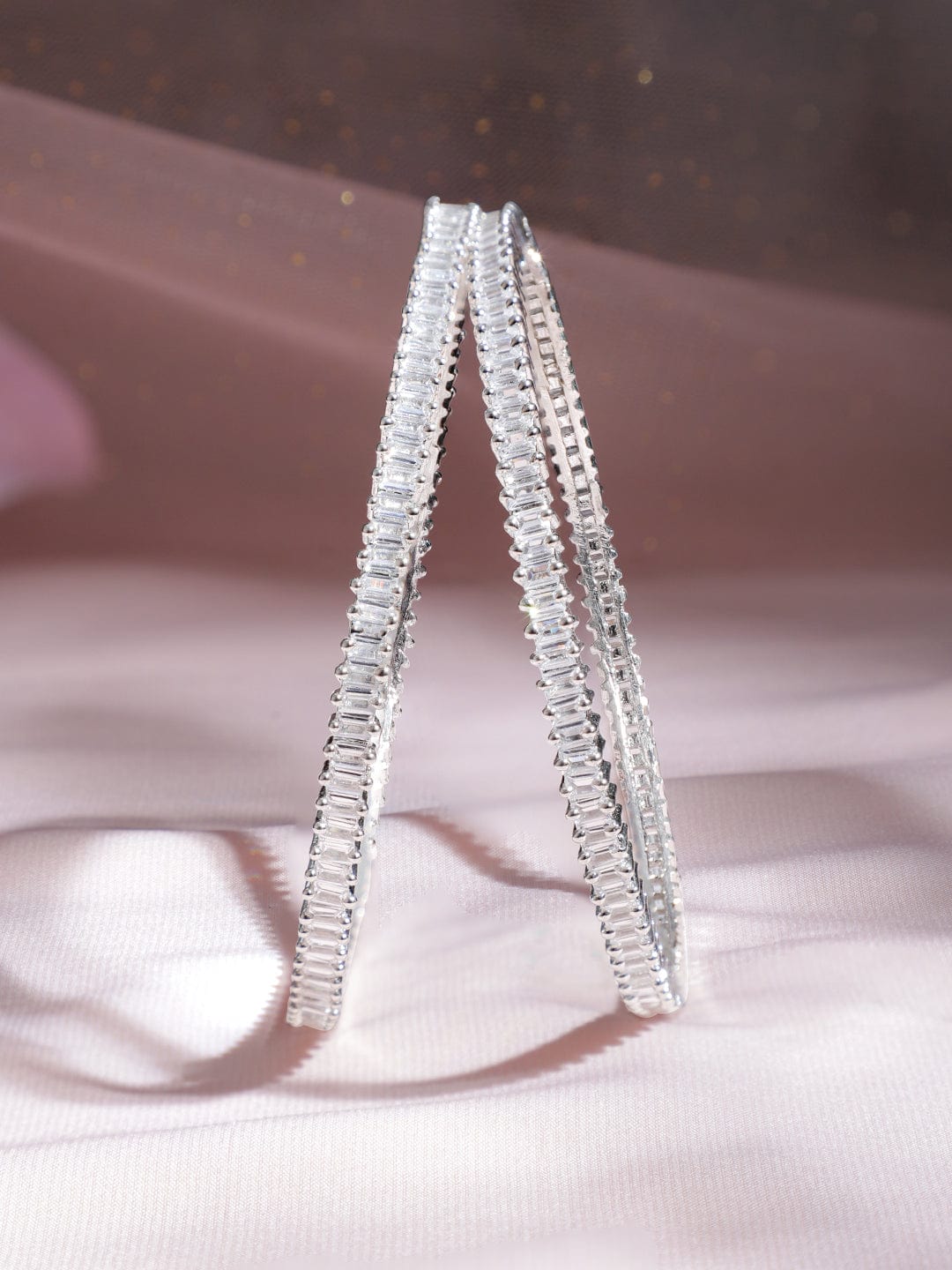 Rubans Silver Plated Set of 2 Zirconia Stone Studded Bangles