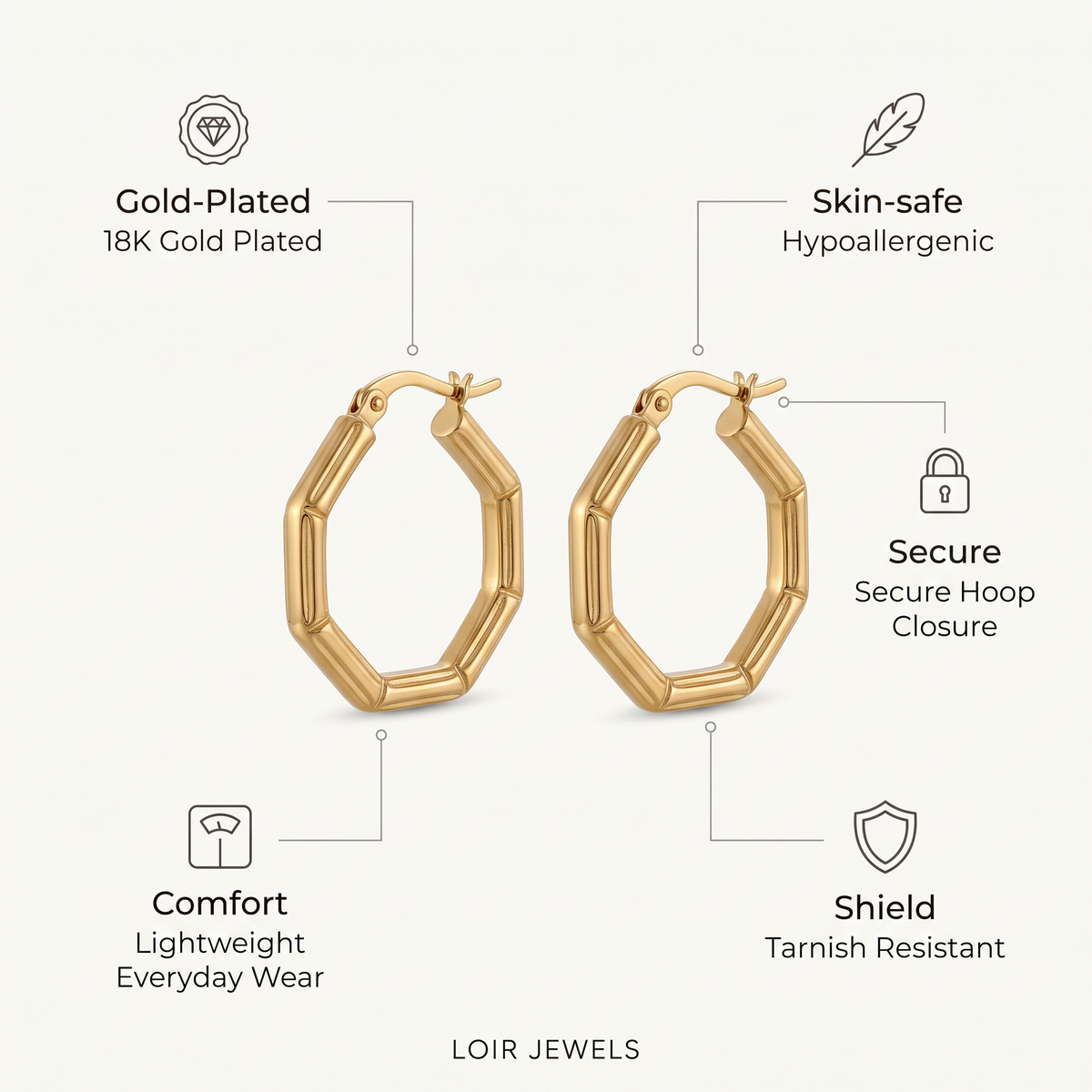 Bamboo Gold Hoop Earrings