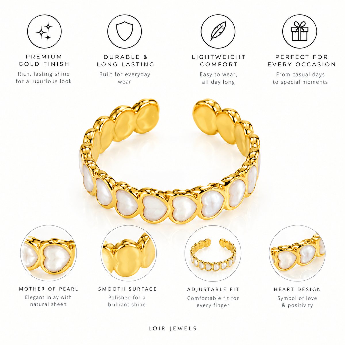 Golden Heart Cascade Ring