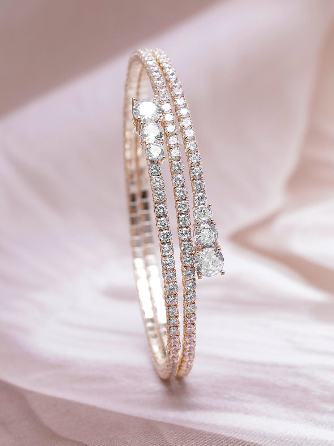 22K Gold Plated AD & Cubic Zirconia Studded Triple Layered Bracelet
