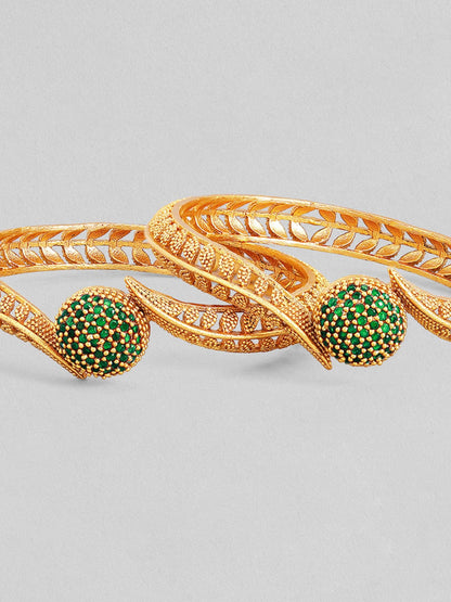Rubans Set of 2 22K Gold-Plated Emerald Green Stone Studded Traditional Handcrafted Bangle