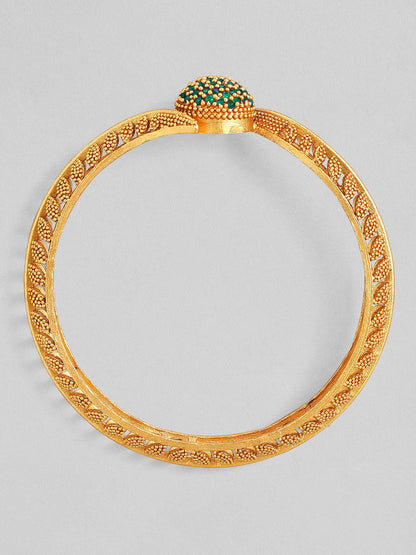 Rubans Set of 2 22K Gold-Plated Emerald Green Stone Studded Traditional Handcrafted Bangle