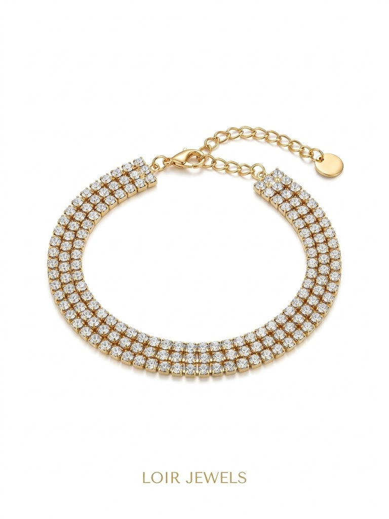 18K Gold Plated Triple Row Tennis Bracelet