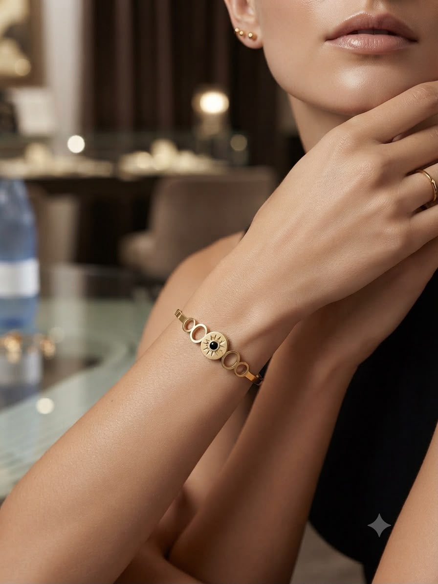 18k Gold Plated Black Onyx Sunburst Bracelet