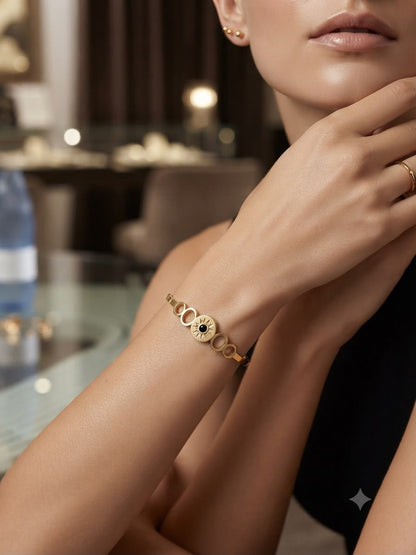 18k Gold Plated Black Onyx Sunburst Bracelet