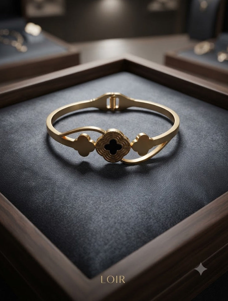 18k Gold plate Clover Charm Cuff Bracelet for Women