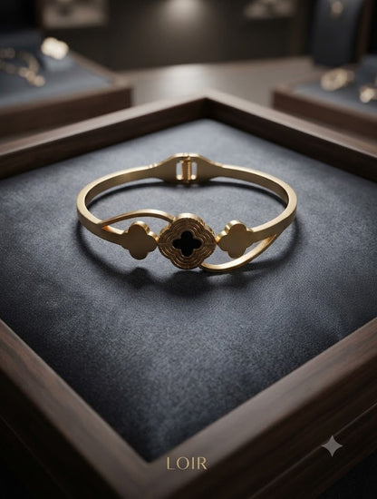 18k Gold plate Clover Charm Cuff Bracelet for Women