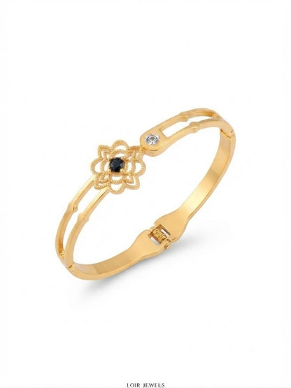 18K Gold Finish Artisan Black Onyx Filigree Bracelet