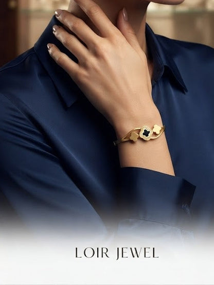 18k Gold plate Clover Charm Cuff Bracelet for Women