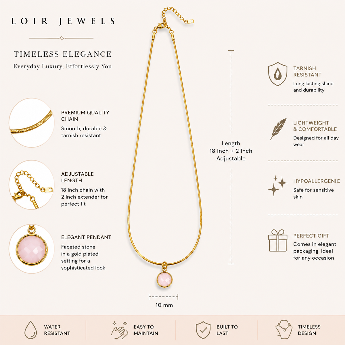 Pink Stone Pendant Necklace