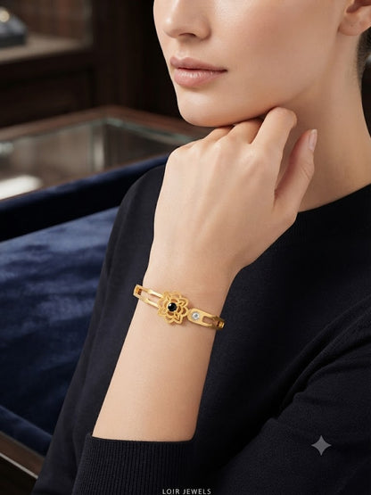 18K Gold Finish Artisan Black Onyx Filigree Bracelet