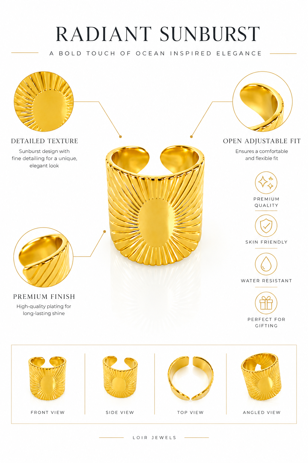 Gold-Plated Sunburst Statement Ring