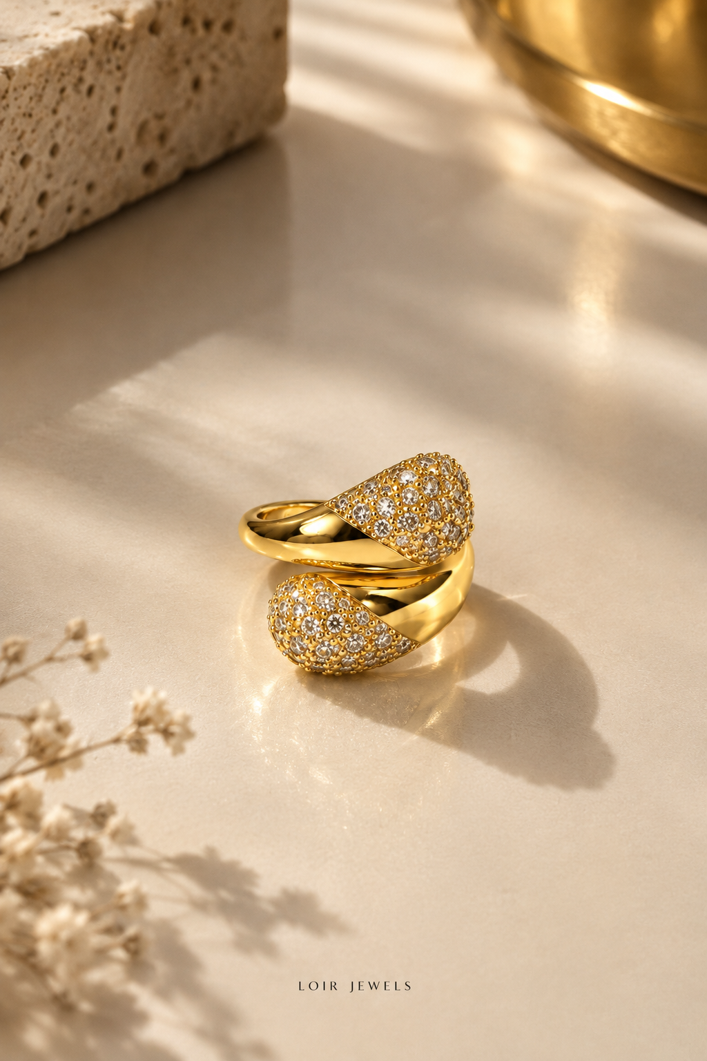 Golden Crystal Cluster Ring
