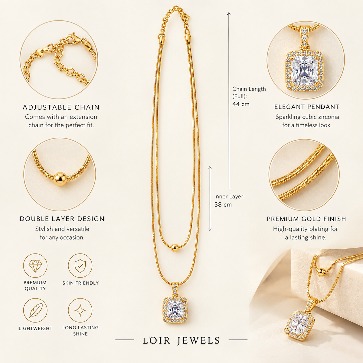 CZ Double Chain Necklace