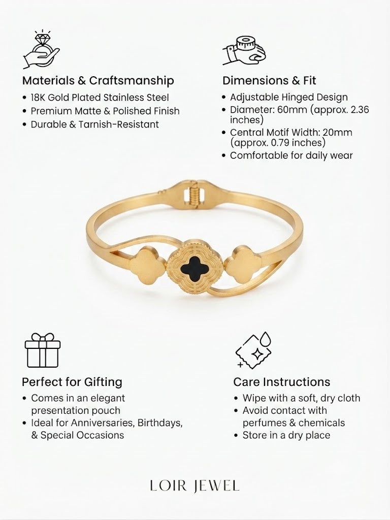 18k Gold plate Clover Charm Cuff Bracelet for Women