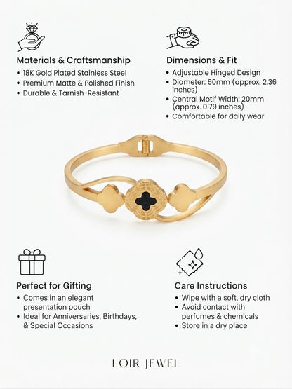 18k Gold plate Clover Charm Cuff Bracelet for Women