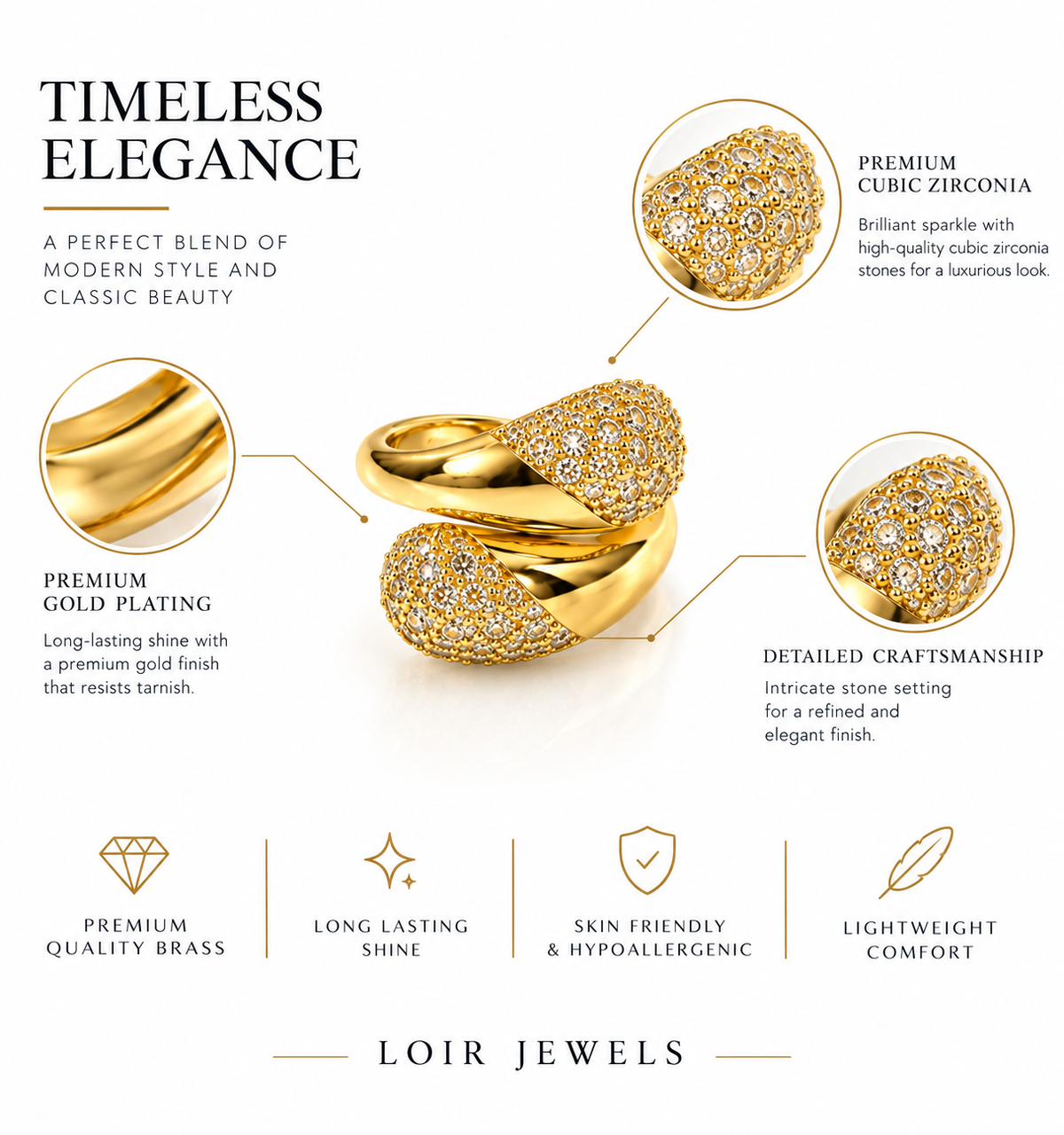 Golden Crystal Cluster Ring