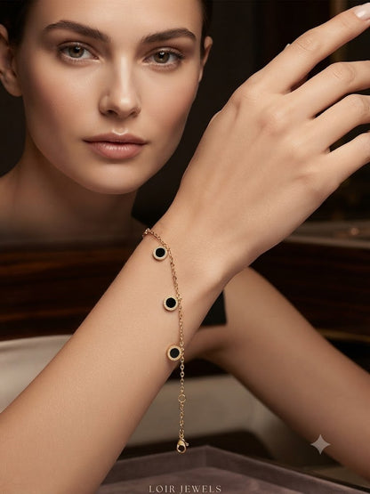 Golden Roman Numeral Black Charm Bracelet
