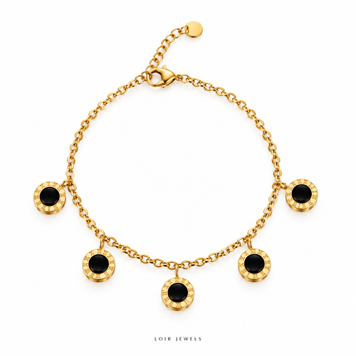 Golden Roman Numeral Black Charm Bracelet