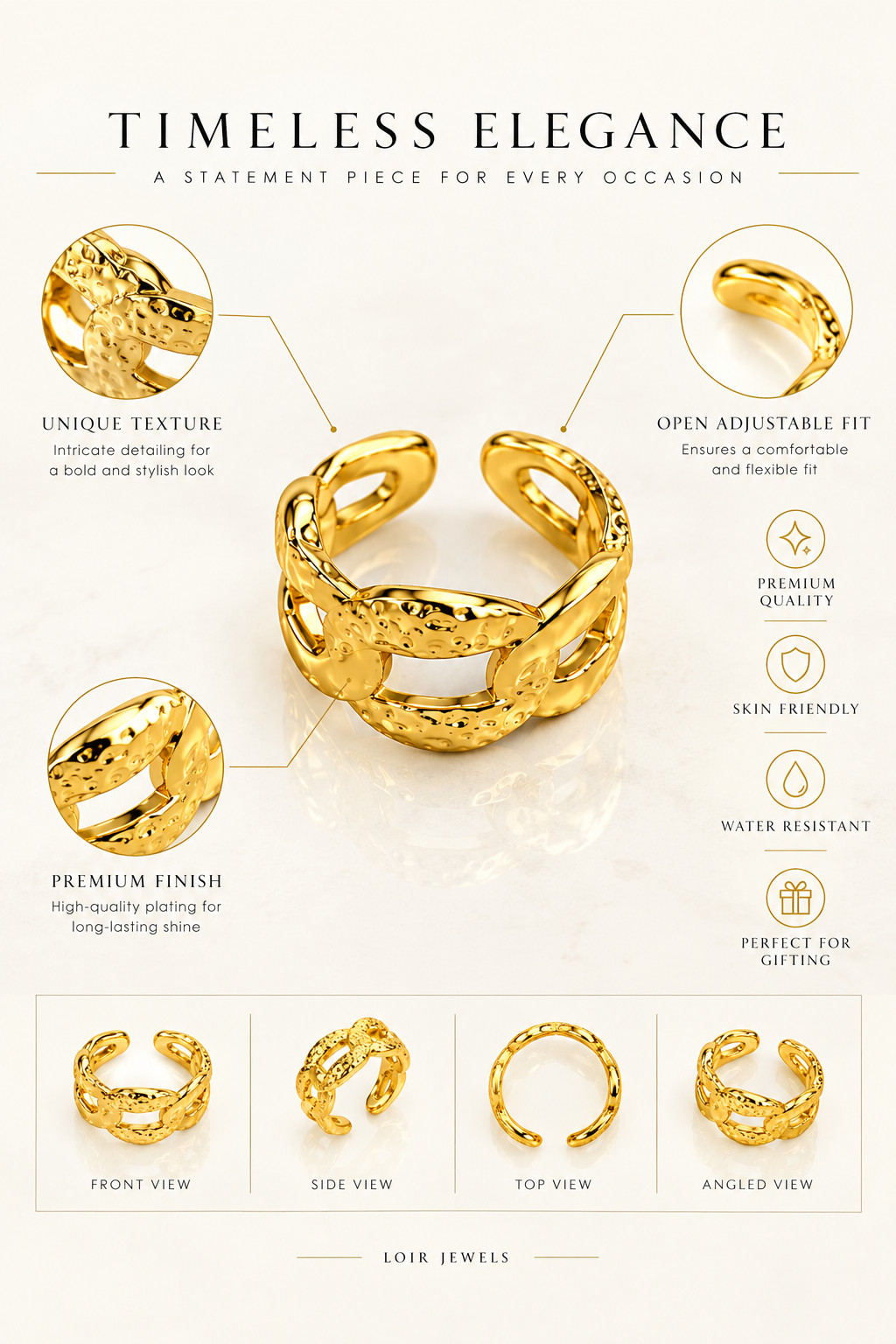 Gold-plated Open Cuff Ring
