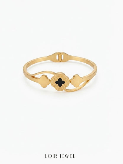 18k Gold plate Clover Charm Cuff Bracelet for Women