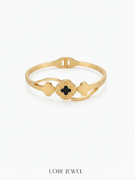18k Gold plate Clover Charm Cuff Bracelet for Women