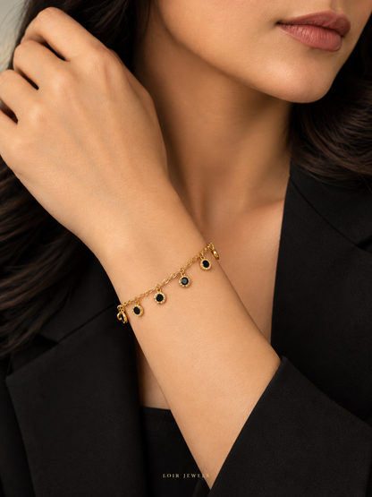 Golden Roman Numeral Black Charm Bracelet