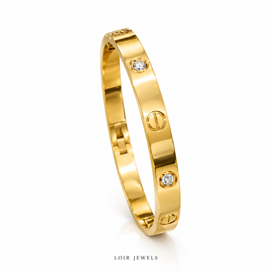 Gold-Tone Screw Design CZ Cartier Bracelet