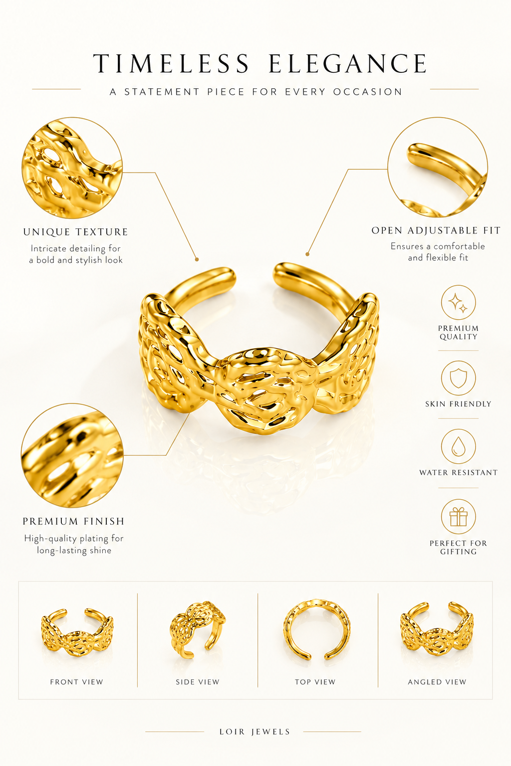 Gold-Plated Textured Open Ring