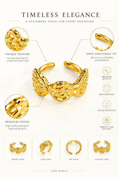 Gold-Plated Textured Open Ring