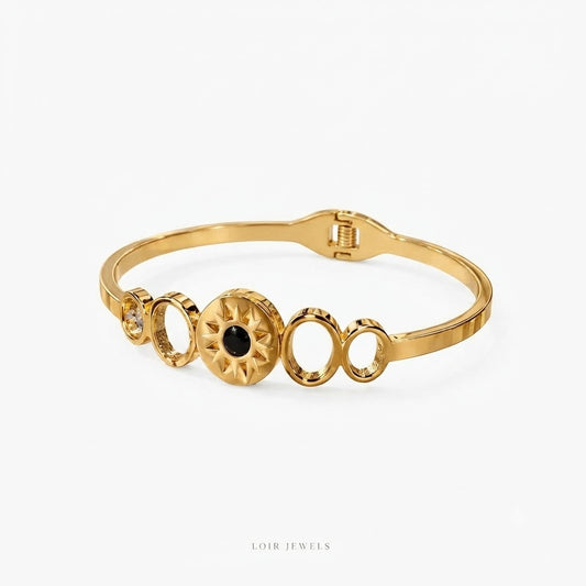 18k Gold Plated Black Onyx Sunburst Bracelet