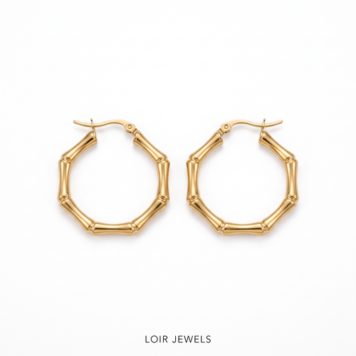 Bamboo Gold Hoop Earrings