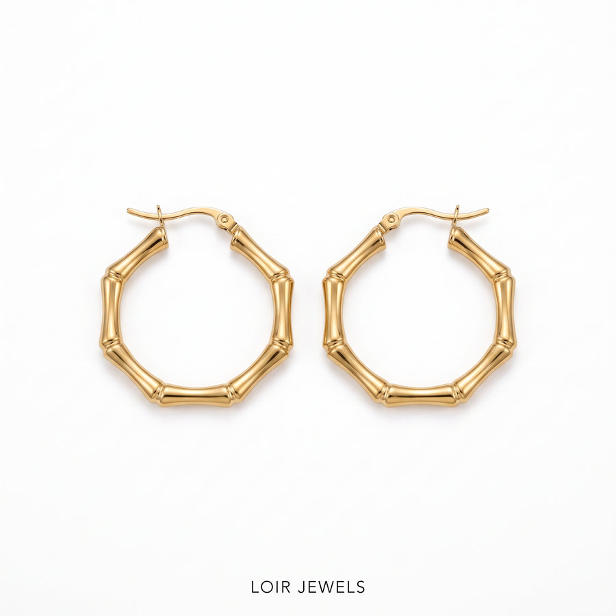 Bamboo Gold Hoop Earrings