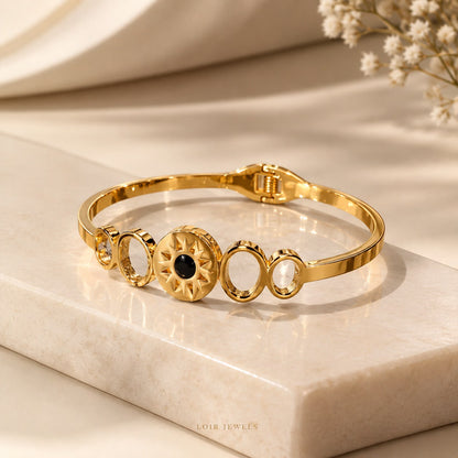 18k Gold Plated Black Onyx Sunburst Bracelet