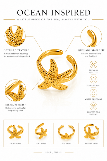 Gold-Plated Starfish Statement Ring