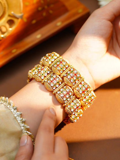 Navratna Royal Dome Kada Bangle Set