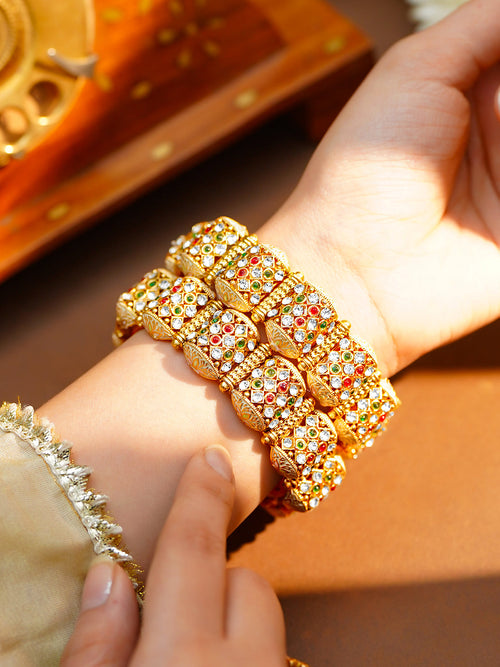Navratna Royal Dome Kada Bangle Set