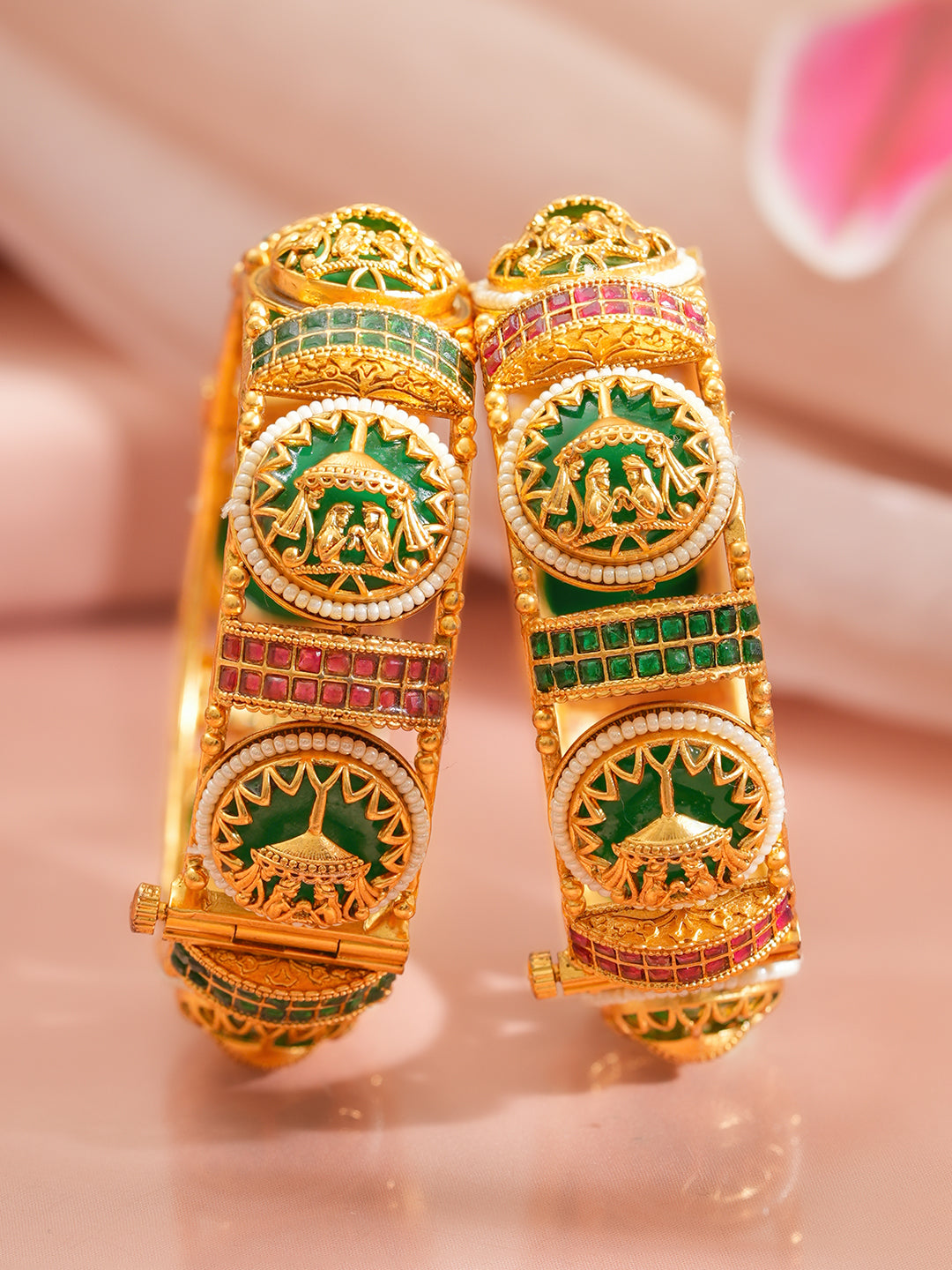 Heritage Couple Motif Gold Kada Set
