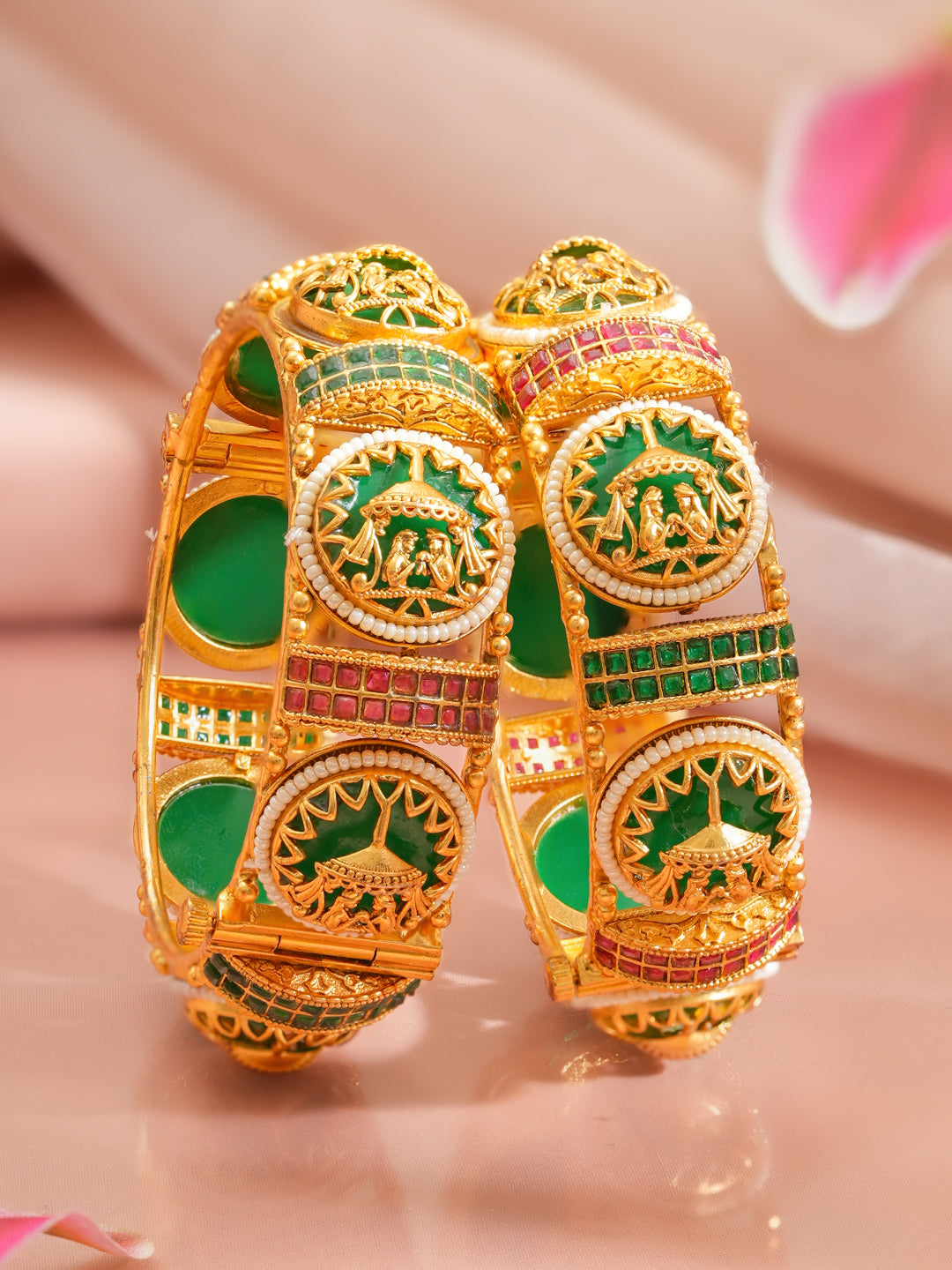 Heritage Couple Motif Gold Kada Set