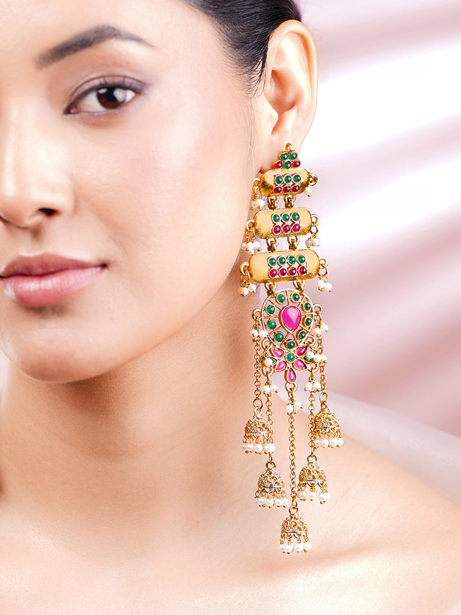 Royal Ruby Green Festive Kashmiri Earrings